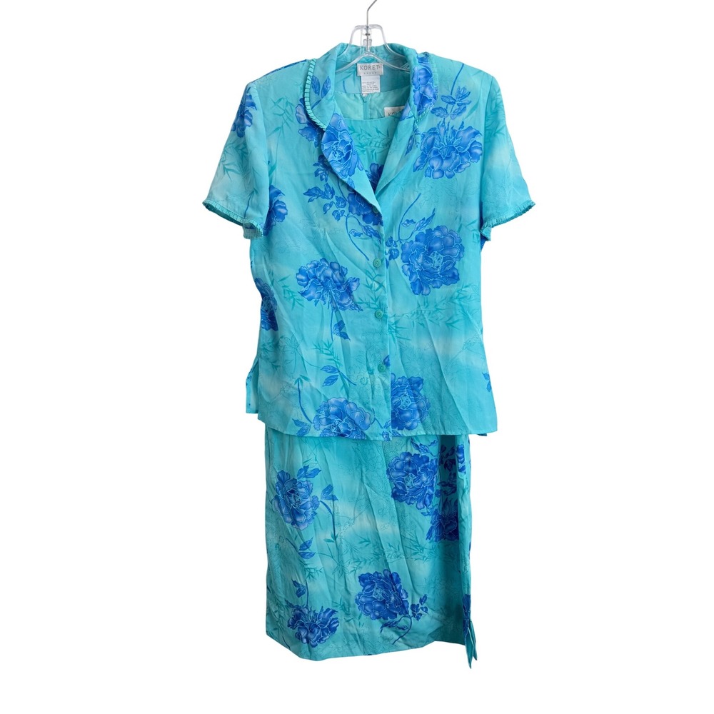 Koret Dress Womens 10 Turquoise Blue Floral 2 Piece‎ Set Sheath Dress and Shirt